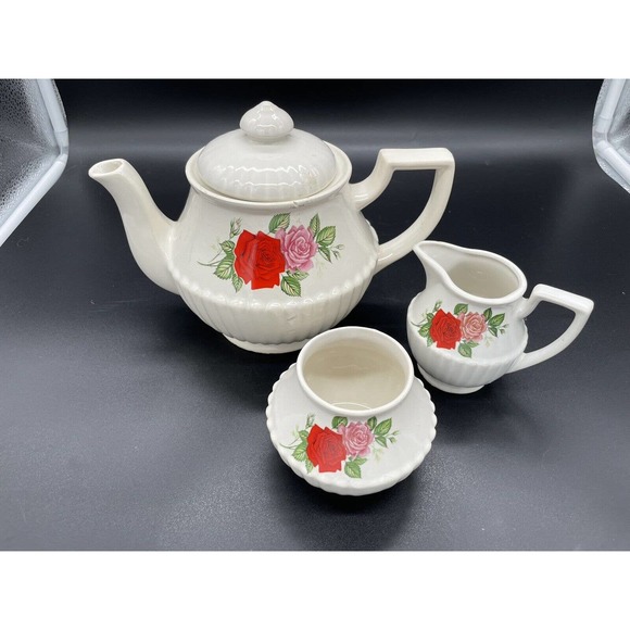 Vintage Northland Tea Pot Floral with Creamer And Sugar Bowl Japan 3 Piece Set - Picture 2 of 14